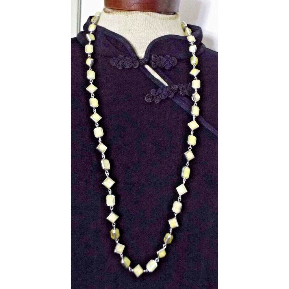 Charming Charlie Silver tone Moon Stone Art Deco Single Strand Necklace 38" - Picture 7 of 9